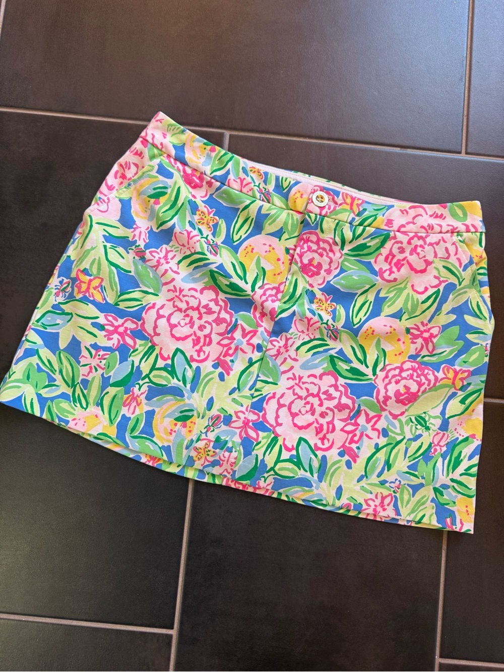 Lilly Pulitzer Pink Blue Floral Stretch Built-In Shorts Skort Size 10